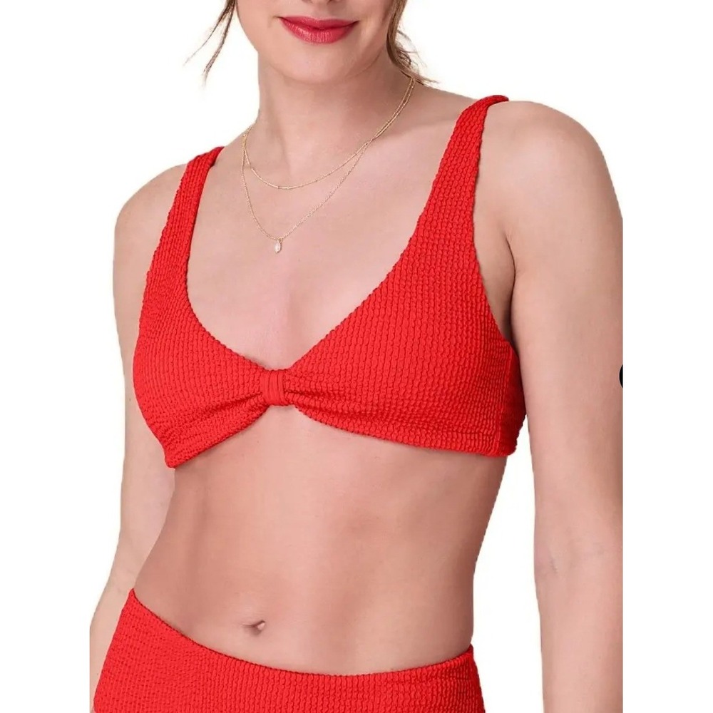 Andie Swim Amor Red Gathered Triangle Bikini Top L Adj Strap Vacation Luxe Swim